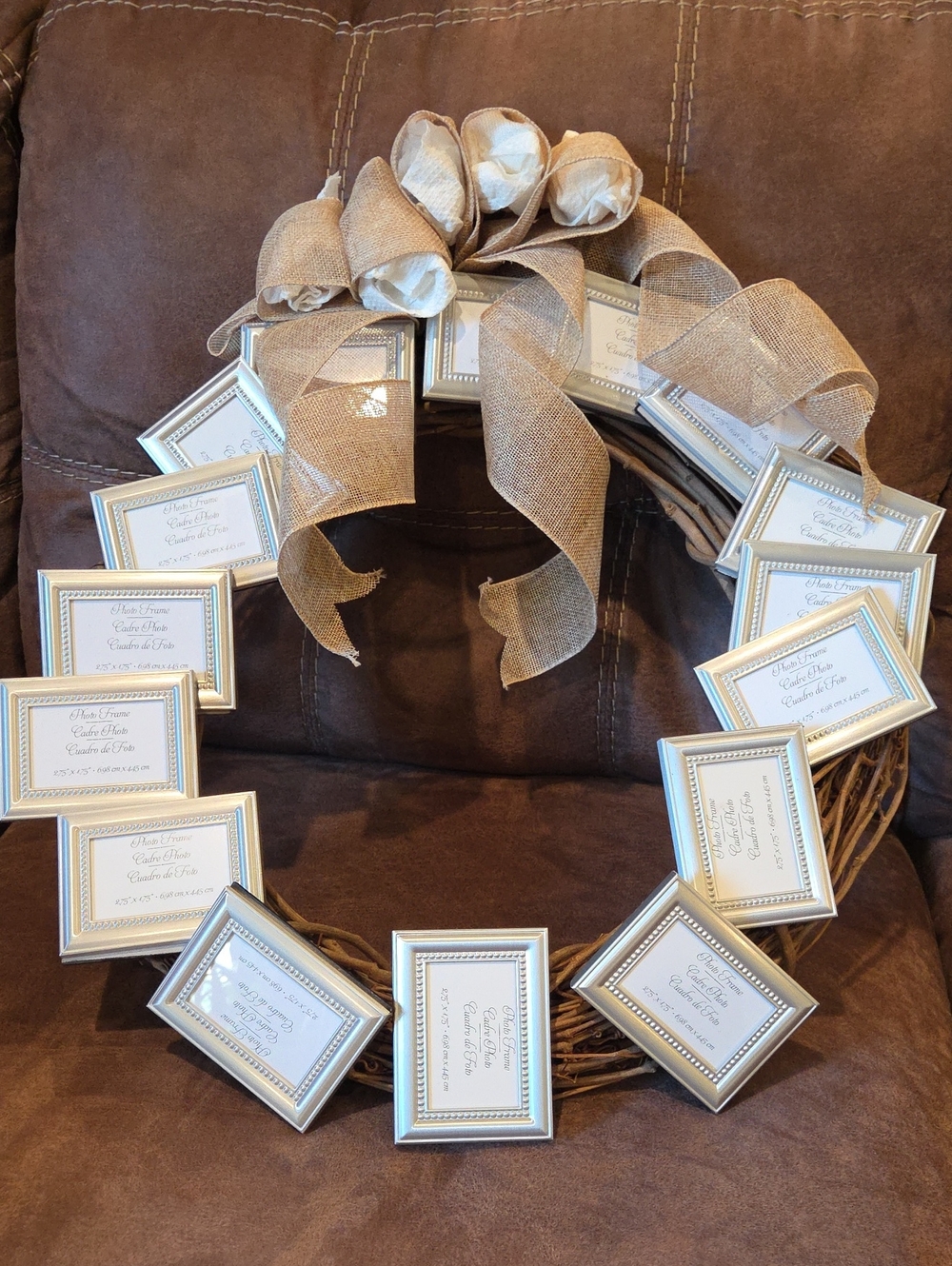 Rustic Photo Memory Wreath Burlap & Twine Weddings, Memorial, Family - Picture 2 of 11